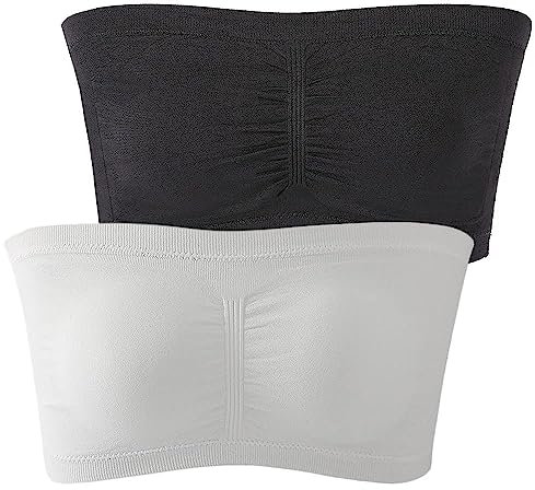 Womens Bandeau Bra Padded Strapless Bralette Bra Seamless Bandeau Crop Tube Top Daily Bras 2 Packs