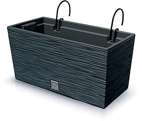 Anthrazitfarbenes Pflanzgefäß mit Behälter und Aufhängehaken, Kollektion FURU, 39,5 x 18,5 x 19,5 cm, Fassungsvermögen 8 L.