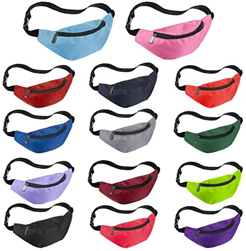 Saintrygo 14 Pcs Neon Fanny Pack Bulk Adjustable Zipper,Retro Colors