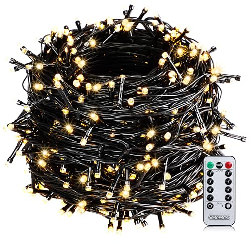Monzana® 600 LED Lichterkette 60m mit Fernbedienung Timer Innen Außen 8 Modi Dimmbar IP44 Wetterfest Stecker Weihnachten Weihnachtsbeleuchtung Warmweiß