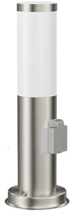 ledscom.de Luce da sentiero/bitta PORU per esterni, IP44, 38 cm, acciaio inox, 1x E27 max. 40W, presa di corrente