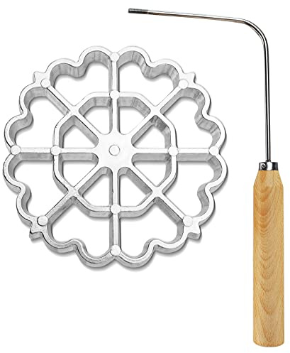Bunuelos Mold Rosette Iron Molds Set with Wooden Handle, Lotus Flower Bunuelos Cookie Maker Mold, Funnel Cake Maker Cooking Stamp Maker Kit - 4.7 Inches