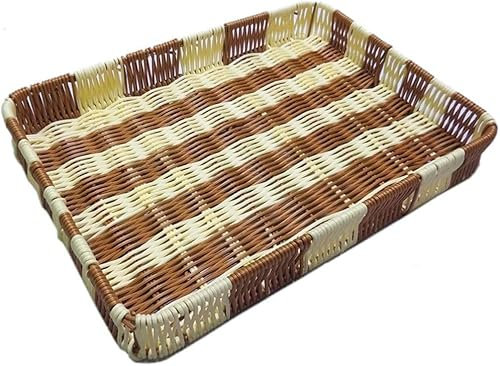 Rattan Handwoven Round Square Bread Basket Food Storage Tray Snacks Candy Fruit Tray Basket Living Room Woven Storage Basket (C L)
