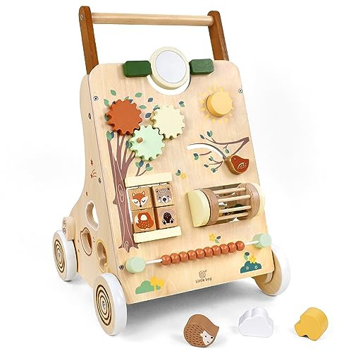 Little Log Lauflernwagen aus Holz | 2-fach höhenverstellbar & Geschwindigkeitsbremse, 9-in-1 Montessori Activity-Center, leise Gummiräder für Babys ab 12 Monaten