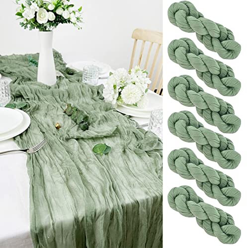 Tischläufer Grün 90 x 300 cm, 6 Stück Käsetuch Tischläufer, Boho Gaze Käsetuch Tischläufer Rustikaler Durchsichtiger Läufer, Tischdecke für Boho, Hochzeit, Dekoration, Geburtstagsparty