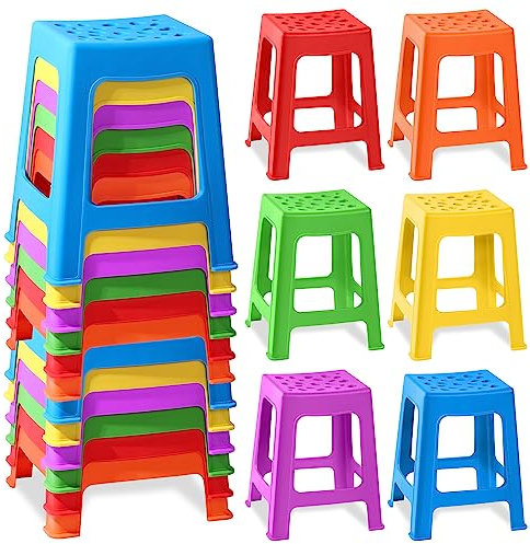 TURSTIN Stapelbare Klassenzimmer-Hocker, Kunststoff, rund, bunt, für drinnen und draußen, Flexible Sitzgelegenheit, dekorative Stühle für Zuhause, Büro, Schule, Klassenzimmer, 12 Stück