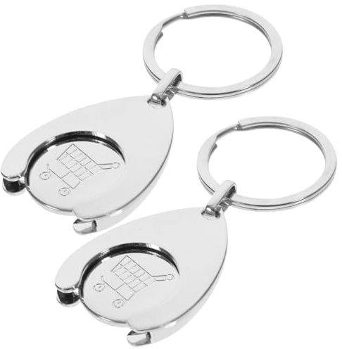 Kisangel 2pcs Shopping Trolley Coin Keychain Metal Tokens Keyring Small Shopping Cart Tokens Quarter Holder for Hanging Ornament,Cart