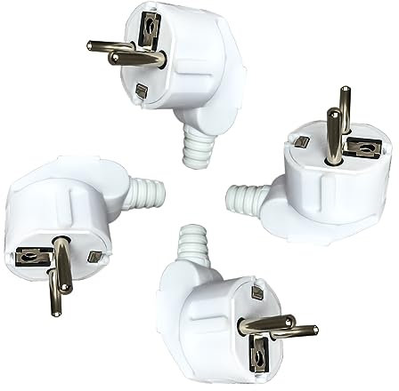 Nizirioo 4 pezzi Schuko spina: 230 V, spina Schuko per esterni, spina di protezione da contatto con ugello di protezione antipiega connettore ad angolo esterno, resistente al