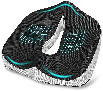 Poligino Cojin Coxis de Espuma Memoria Portátil, Cojín para Silla de Oficina, Cojín para Silla, Cojín para Automóvil, Cojín Ortopédico para Coxis, Funda Lavable, Gris