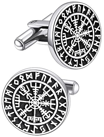 FaithHeart Manschettenknopf für Herren, Wikinger Stil Vegvisir Manschetten Knöpfer, Punk Gotik Totenkopf Cufflinks, Bestes Geschenk für Ehemann Freunden Vater