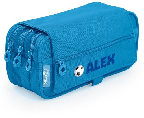 Stikets Astuccio triplo personalizzato con nome con 3 scomparti per il Cole, azzurro, 22 x 11 x 9 cm, Astuccio scolastico