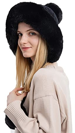 AMhomely Hat with Ear Flaps Women Women Winter Pom Pom Beanie Hat Russian Bomber Ushanka Thicken Winter Cute Knitted Cap Furry Beanies Cap with for Grils Christmas Birthday