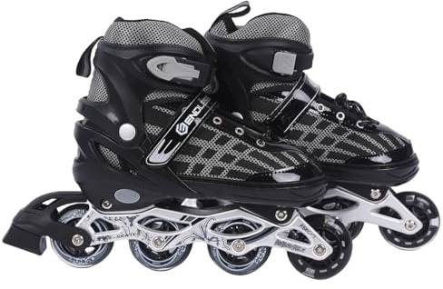 Endless EL1025 Inline Adjustable Skates Medium Size 34 EUR (UK 1.5) - 38 EUR (UK 5) for 6 to 12 Years | Black | Aluminium Chassis and 70 mm PU Wheels | Front Wheel Flash, ABEC 7 Bearings | In-Outdoor