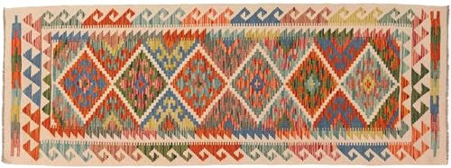RUG PRINCE Maimana Kelim Teppich 70x200 Handgewebt Läufer Beige Geometrisch Handarbeit