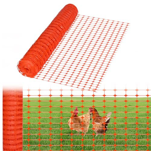 HENGMEI 2x50m Absperrzaun Bauzaun Begrenzungszaun, Nutztierzäune 100 cm hoch Schutznetz aus Kunststoff Geschnitten Werden Mobiler Zaun Hühnerzaun Geflügelzaun für Geflügelgehege Warnnetz, Orange