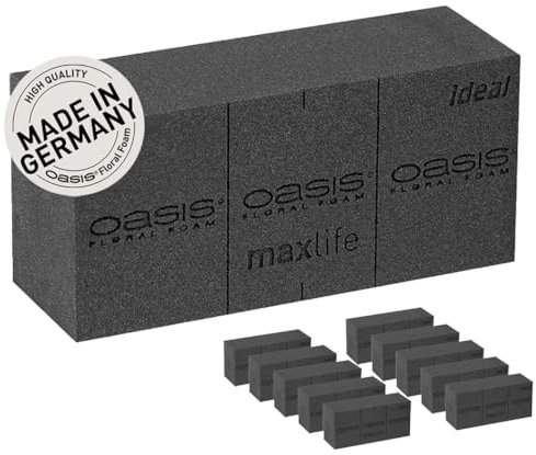 Oasis® Black IDEAL MaxLife Ziegel, 10er Box - schwarzer Steckschaum, Blumensteckschaum, Steckmasse, Steckmoos zum Basteln und Gestalten von Gestecken mit frischen Blumen für Hochzeiten, Taufen, etc.
