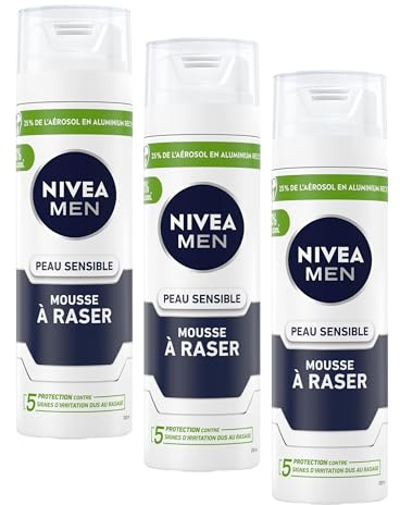 NIVEA MEN Peau Sensible Mousse à Raser (200 ml), crème de rasage enrichie en camomille et en hamamélis, soin rasage 0% alcool pour homme (Lot de 3)