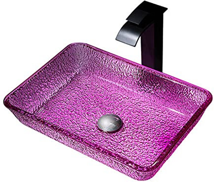 GaRcan Lila Badezimmer-Waschbecken mit Pop-Up-Ablauf, modernes rechteckiges künstlerisches Glas-Waschbecken, Oben montiertes Badezimmer-Waschbecken über dem Thekenwaschbecken mit Bl