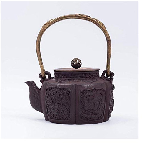 asdchZen Tetera Tetera Tetera De Hierro Fundido Tetera De Hierro Tetera De Hierro Fundido Tetera Saludable Tapa De Cobre Sin Recubrimiento Hecha A Mano Juego De Té Taza De Té De 1000 Ml
