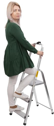 STREND PRO Klappbare Aluleiter 3 Stufen | Max. 125kg | für Küche/Haushalt/Garage/Renovierung | 1,26m/2,56m