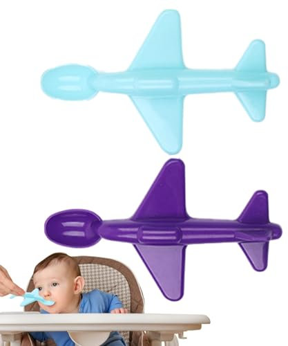 Sghtil Babylöffel, Löffel, niedlicher Flugzeug-Esslöffel, leuchtende Farbe, 2-teiliges Besteck, Safe Kids, umweltfreundliches Besteck für die Schule zu Hause, drinnen und draußen, Schule