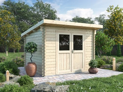 DEKALUX Casetta in legno da giardino 3X2,5 monofalda con porta doppia - Spessore 34mm