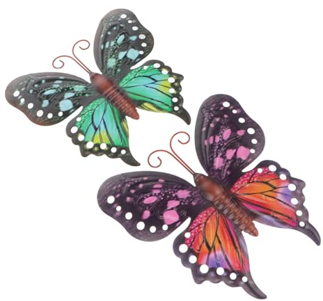 ULDIGI Decorazioni da Parete Appendibili Farfalle Colorate 2 Pezzi in Ferro Design Elegante e Tecnologia di Produzione per Corridoi e Finestre