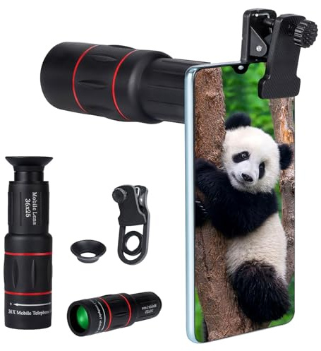 Teleobjektiv für iPhone und Android, 36-facher Langzeitfokus, Zoom-Handy-Kameraobjektiv mit Handy-Clip für Bild- und Videoaufnahmen