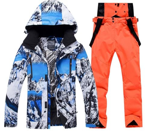 Generisch Schneeanzug Herren Bunt, Skianzug Herren 2 Teilig mit Kapuzen Skibekleidung Wasserdicht Tracksuit Winter Schneeanzug Jacke und Hosen Warme Skijacke Winddicht Schneemantel