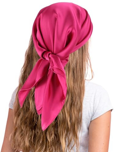 COMNICO Bufanda de satén para el cabello para mujer, bufanda cuadrada como seda para dormir, 27.5 pulgadas, rosa, Talla única
