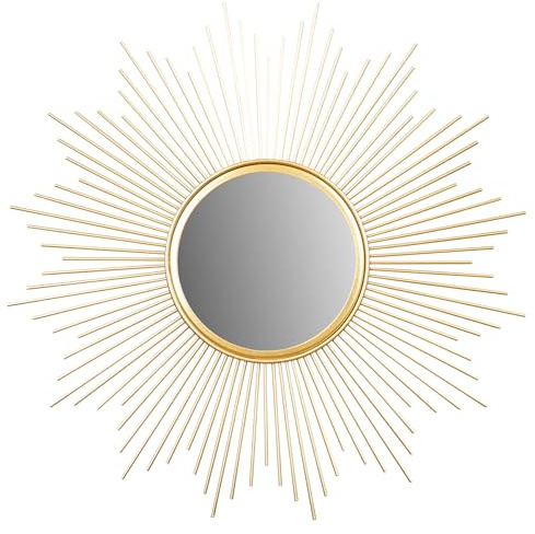 levandeo Sonnenspiegel Gold Ø 50cm Metall Deko Goldene Sonne Spiegel Wandspiegel Boho Flurspiegel Dekospiegel