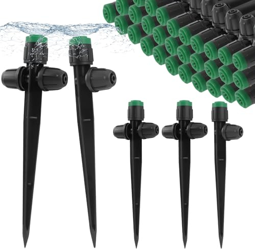 35PCS Drip Irrigation Emitters, Kalolary 2 Shapes Locked Drip Irrigation Sprayer Parts for 1/4 Tubing, Adjustable 360 Degree Vortex Water Flow Dripper with Lock for Garden Watering System (Green)