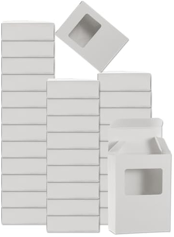 QUARKZMAN 32 Stück Seifenverpackungsschachteln 2,4x3,3x1,2 Zoll Kraftseifenschachtel mit Fenster geschenkschachtel für Bäckerei Süßigkeitenverpackung Schmuckdisplay (Rechteck, Weiß)
