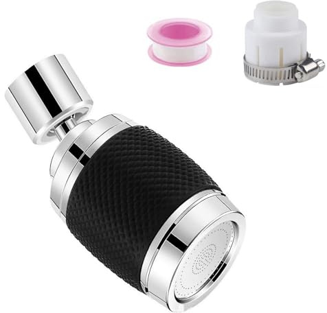 SNZ Drehbarer Wasserhahn Aufsatz Verlängerung, Multifunktionaler Verlängerungshahn Rotierender Wasserhahn, Faucet Extender mit Universal-Adapter und Dichtband für Bad und Küche （Schwarz）