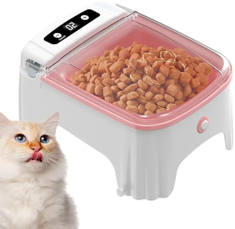 Automatischer Katzenfutter, effizient, elektronischer Futternapf, automatische Futterspender mit Sensor und Timer, 23 x 17 x 11,5 cm, Timed Pet Feeders für Katzen, Grau und Pink