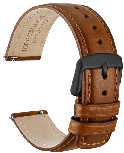 WOCCI Schnellverschluss Uhrenarmband, Distressed Echtes Leder, Edelstahlschließe, Bandbreite 18mm 19mm 20mm 22mm 24mm