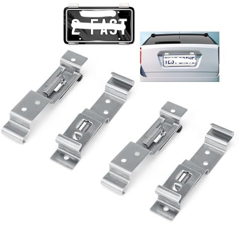 SHENGYIG 4 Pcs Stainless Steel Spring Loaded Trailer Number Plate Holder, Licence Plate Bracket Frame with Secure Clips for Trailers, Caravans, Vans & Vehicles