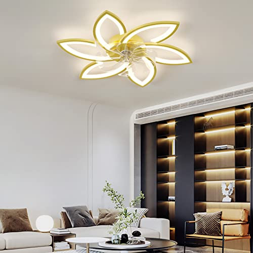 Moderno ventilatore da soffitto a LED dimmerabile con telecomando, silenzioso, motore CC reversibile a 6 velocità, ideale per camera da letto, soggiorno, salotto, elegante design a lampadario floreale