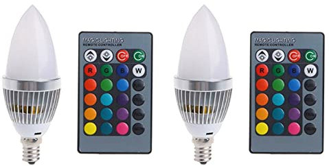 Kznifmk 2X 3W Smart E12 RGB LED Bombilla de Color de Cambio de Colores con Botón de Control Remoto de 24 Velas Pantalla Lechosa