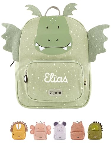 wunderwunsch TRIXIE Kindergartenrucksack, Rucksack für Sportunterricht Schule und Kindergarten, Hort und Krippe, personalisiert mit deinem Wunschnamen (Drache Grün, Groß (7,5 Liter))