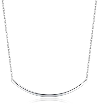 SLUYNZ Solid 925 Sterling Silver Minimalist Bar Choker Necklace for Women Teens Girls Curved Tube Bar Pendant Necklace