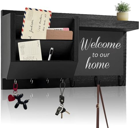 GUDELAK Magnetic Key Holder for Wall, Black Key Hooks Wall Mounted with 5pcs Strong Magnets, Space-Saving Wall Mount Key Rack with Mail Organizer for House Warming Gifts New Home, Entryway, Hallway