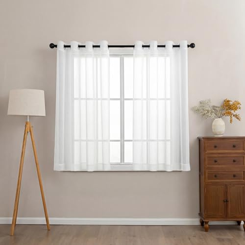 Sonive Vorhänge Leinenoptik Gardine 2er Set mit Ösen H137 x B145cm | Schiebevorhänge Transparente Polyester Fensterschal Schlaufenschal für Schlafzimmer Kinderzimmer Wohnzimmer Weiß
