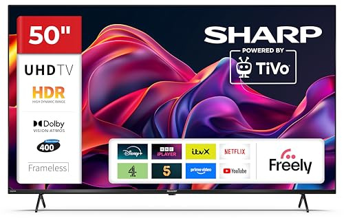 Sharp 50-inch 4K Ultra HD QLED Powered by TiVo Smart TV TiVo+ Free Channels Dolby Vision Dolby Atmos HDMI 2.1 with eARC DVB-T/T2/C/S/S2 Tuner 50GK4345K Freely Included (GK Series)