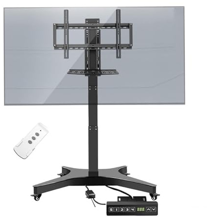 Soporte motorizado para carrito de TV móvil con ruedas – Soporte de TV de altura ajustable para pantallas de 32 a 75 pulgadas – Soporte de TV portátil con sistema de elevación de 4 pasos