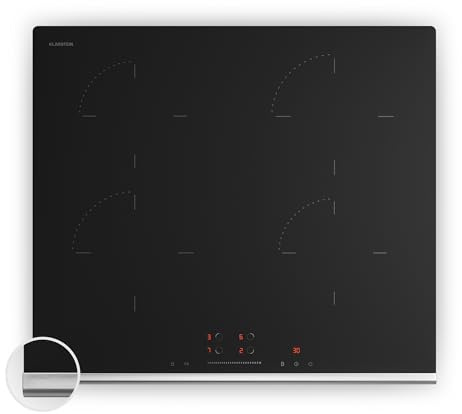 Klarstein Verosteel Plaque Induction 60cm - 4 Zones, 7400W Boost, Curseur Tactile, Minuterie, Sécurité Enfants, Verre Céramique Noir, Plaque Cuisson Induction Encastrable