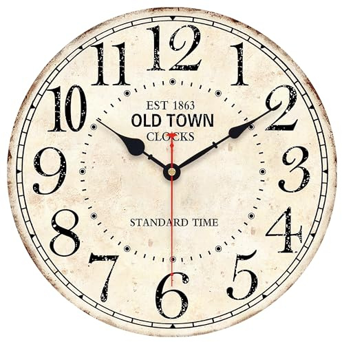Toudorp 14 Inch Retro Round Wall Clock Old Town Vintage Antique Style Battery Operated French Country Silent Wall Clocks for Farmhouse,Garden,Home Kitchen,Bedroom,Office