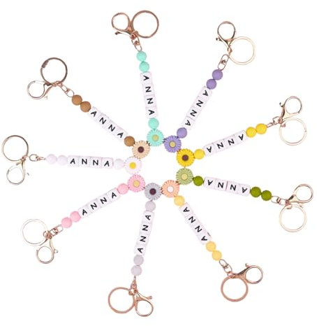 Soview Buchstaben Schlüsselanhänger Personalisiert Name für Mädchen Damen - Bunte Perlen Bag Charms Taschenanhänger für Frauen - Geburtstagsgeschenk Kleine Geschenke Kollegen Geburtstag