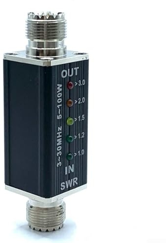 Vasiumic 3–30 MHz Kurzwellen-SWR-Messgerät, RF-Leistungstester mit LED-Stehwellenanzeige, maximal 50 W, kompaktes Metallgehäuse, M-Typ-Stecker, für Ham Radio Operatoren