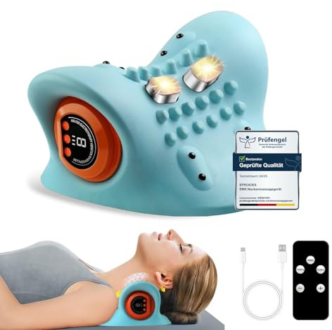 Back Shoulder and Neck Massager with Heat, EMS Back Neck Massager, Neck and Shoulder Relaxer, Neck Cloud - Cervical Traction Device, Cervical Neck Traction Pillow, 3 Modes, 6 Speeds